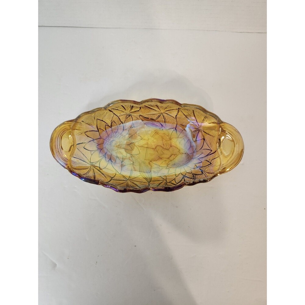 Indiana Carnival Glass Dish Amber Sunflower Design Candy Dish